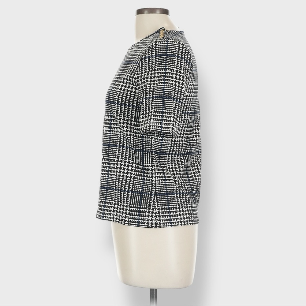 Lauren Ralph Lauren Top Tee Women's Medium Black White Blue Houndstooth Stretch - Picture 4 of 11
